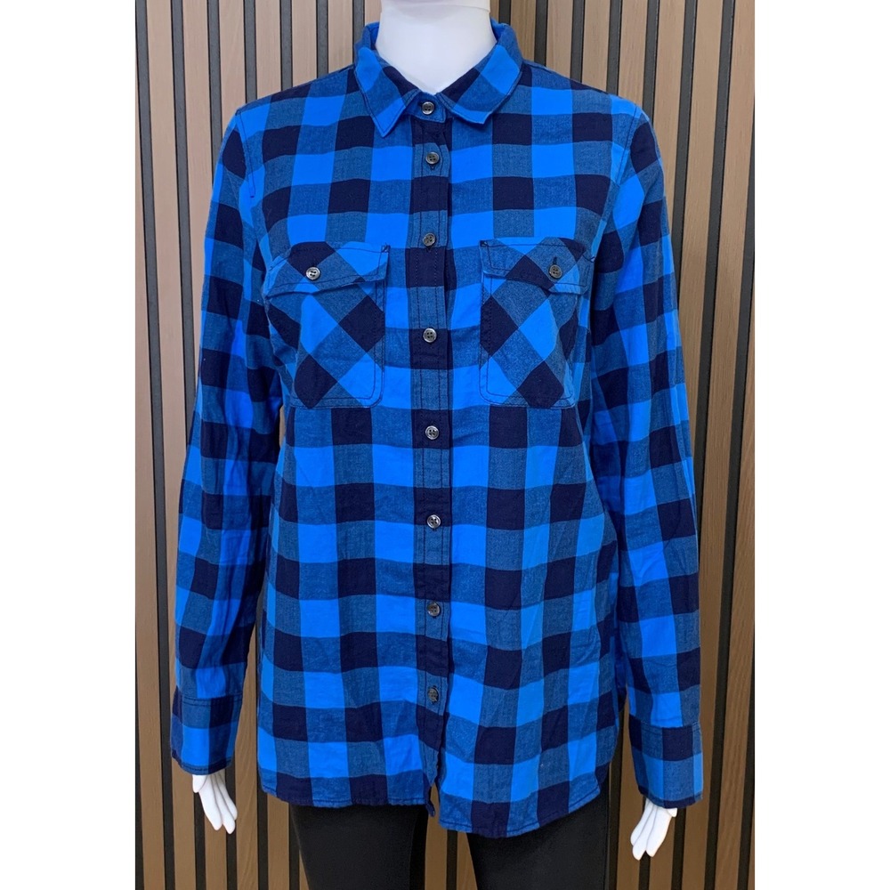 J.Crew Women's Blue Navy Buffalo Plaid 100% Cotton Button Down Shirt  S Classic